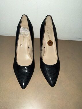 Marc Fisher Shiny Black Pointed-Toe Pumps